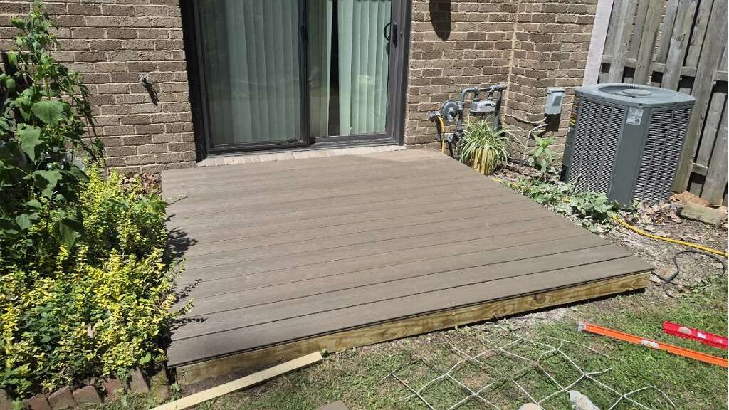 Finished ground-level composite deck in Moon Township