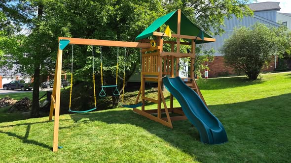 Completed playset installation in Moon Township backyard